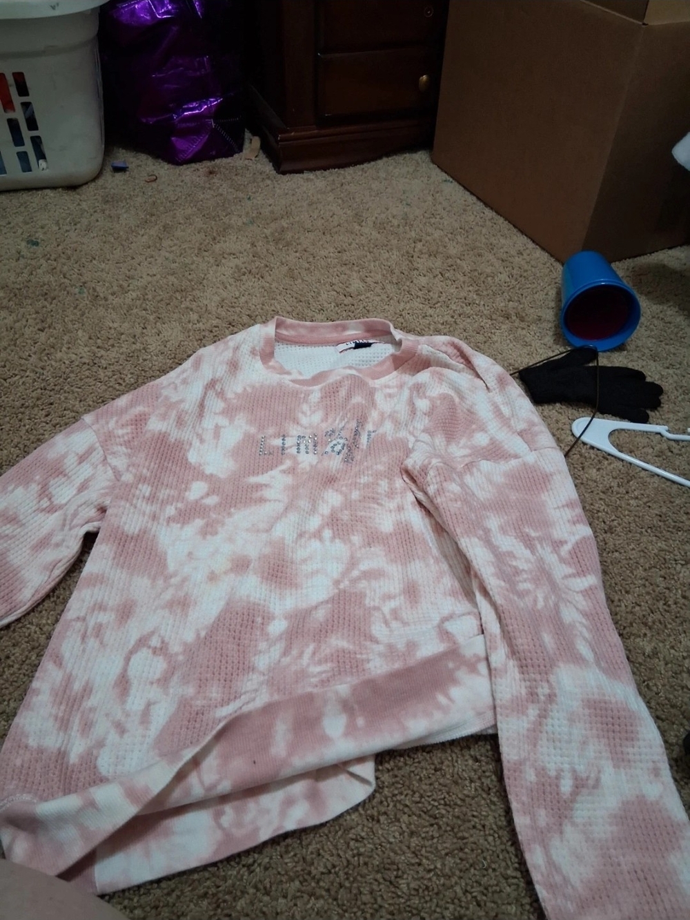 wonder nation Pink & White Tie-Dye Waffle Knit Cowl Sweater